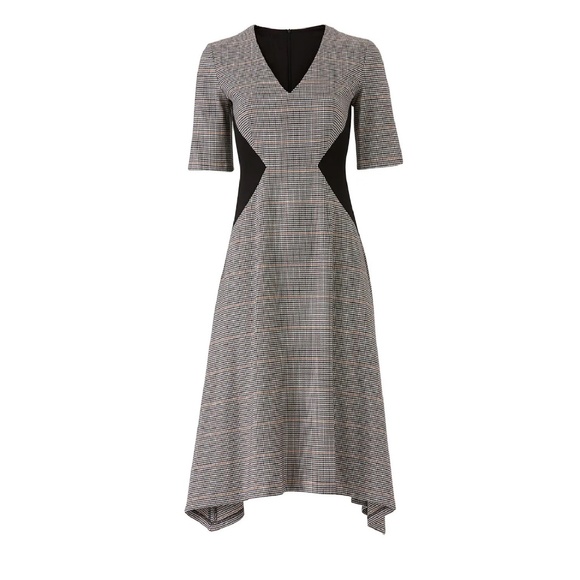 Donna Morgan Contrast Plaid Dress The Perfect Work Midi Dress Brown Size 0 2 4 6 - Picture 4 of 4